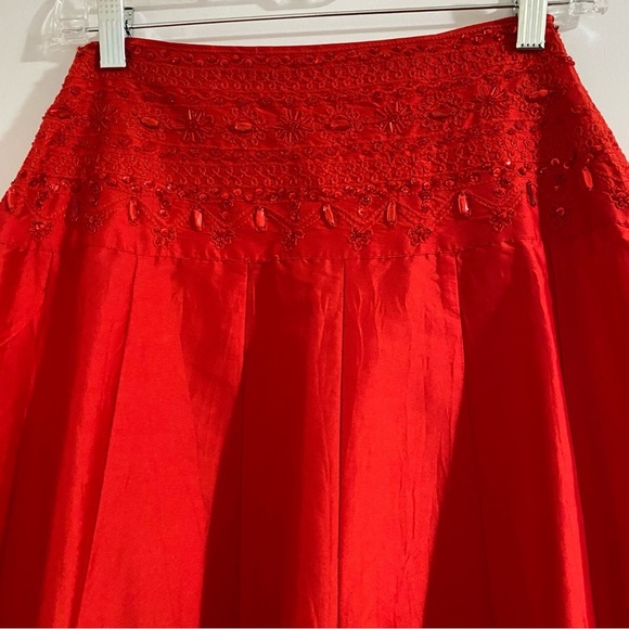 New Free People FP ONE Party Maxi Skirt Taffeta Embellished Waist Band 2 Red - Picture 10 of 16